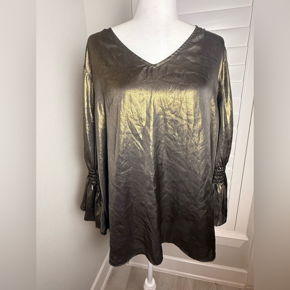 Est. 1946 Gold metallic Long sleeve Ruffle cuff blouse size 18/20 W